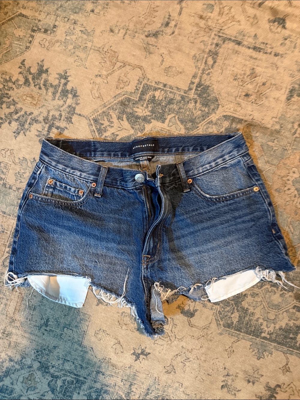 Aeropostale Women's Raw Hem Denim Cutoff Shorts - Blue
